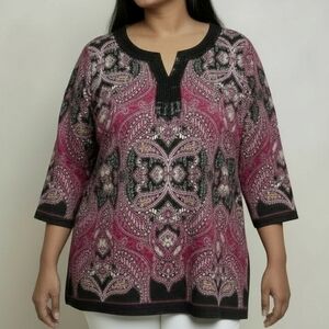 JM Collection Paisley Tunic With Seqin Detail